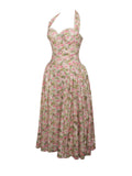 NIYA FLORAL PRINT LINEN HALTER CORSET MAXI DRESS