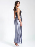 ODESSA SILVER METALLIC CORSET MAXI DRESS