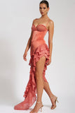 ZAIRA CORAL LACE SATIN CORSET DRESS