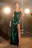 EMERALD DAISY EMBELLISHED SATIN CORSET GOWN