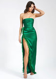 PERRY EMERALD FEATHER SLIT GOWN