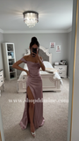 MAUVE SATIN OFF SHOULDER MAXI DRESS