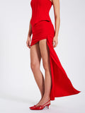 YANINA RED RUCHED DRAPPING MINI SKIRT