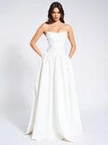 UMAY WHITE DROP WAIST SATIN CORSET BRIDAL GOWN