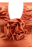 ROSETTE ORANGE HALTER SATIN MINI DRESS