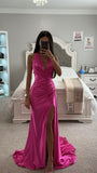 SATIN HALTER WRAP LOOK DRAPED GOWN