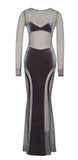 SHANNON GREY VELVET MESH MAXI DRESS