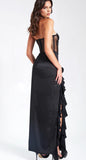 TALIA BLACK SATIN LACE CORSET MAXI DRESS