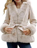 FUR TRIM BELTED ZIPPER JACKET