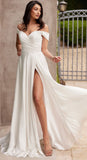 OFF SHOULDER BRIDAL A LINE SATIN GOWN