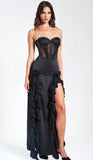 TALIA BLACK SATIN LACE CORSET MAXI DRESS