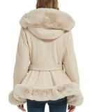 FUR TRIM BELTED ZIPPER JACKET