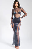 SHANNON GREY VELVET MESH MAXI DRESS