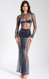 SHANNON GREY VELVET MESH MAXI DRESS