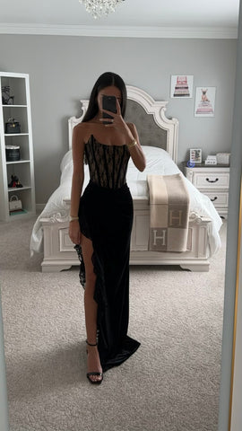 GAIA BLACK LACE VELVET CORSET GOWN