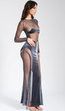 SHANNON GREY VELVET MESH MAXI DRESS