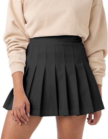 BLACK PLEATED LINED MINI SKIRT