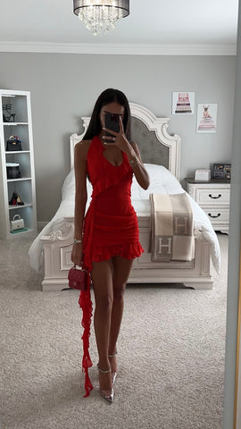 NADIA RED RUFFLE MINI DRESS