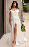 OFF SHOULDER BRIDAL A LINE SATIN GOWN