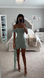 MATILDA MINT OFF SHOULDER RUFFLE MINI DRESS