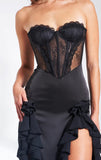 TALIA BLACK SATIN LACE CORSET MAXI DRESS