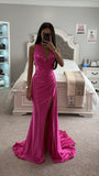 SATIN HALTER WRAP LOOK DRAPED GOWN