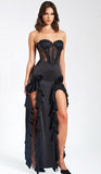 TALIA BLACK SATIN LACE CORSET MAXI DRESS