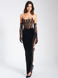 GAIA BLACK LACE VELVET CORSET GOWN