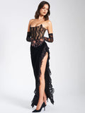 GAIA BLACK LACE VELVET CORSET GOWN