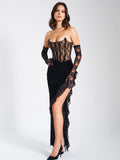 GAIA BLACK LACE VELVET CORSET GOWN