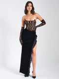 GAIA BLACK LACE VELVET CORSET GOWN