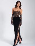 GAIA BLACK LACE VELVET CORSET GOWN