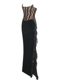 GAIA BLACK LACE VELVET CORSET GOWN