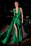 SATIN HALTER WRAP LOOK DRAPED GOWN