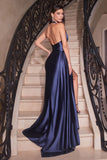 SATIN HALTER WRAP LOOK DRAPED GOWN