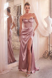 DUSTY ROSE DAISY EMBELLISHED SATIN CORSET GOWN