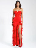 TALIA RED LACE CORSET MAXI GOWN