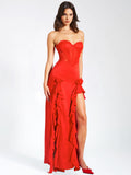 TALIA RED LACE CORSET MAXI GOWN