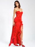 TALIA RED LACE CORSET MAXI GOWN