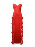 TALIA RED LACE CORSET MAXI GOWN