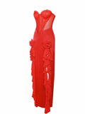 TALIA RED LACE CORSET MAXI GOWN