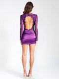 QUARTNEY PURPLE LONG SLEEVE SATIN LACE MINI DRESS