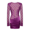 QUARTNEY PURPLE LONG SLEEVE SATIN LACE MINI DRESS