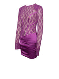 QUARTNEY PURPLE LONG SLEEVE SATIN LACE MINI DRESS