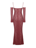 UDAYA BURGUNDY LACE LONG SLEEVE MAXI DRESS