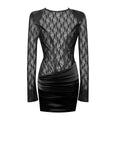 QUARTNEY BLACK LONG SLEEVE SATIN LACE MINI DRESS