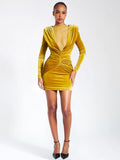 CAREY GOLD VELVET LONG SLEEVE MINI DRESS