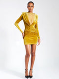 CAREY GOLD VELVET LONG SLEEVE MINI DRESS