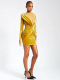 CAREY GOLD VELVET LONG SLEEVE MINI DRESS