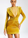 CAREY GOLD VELVET LONG SLEEVE MINI DRESS